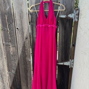 Vintage Y2K 90s Chic Pink Fuchsia Halter Gown Bow Dress